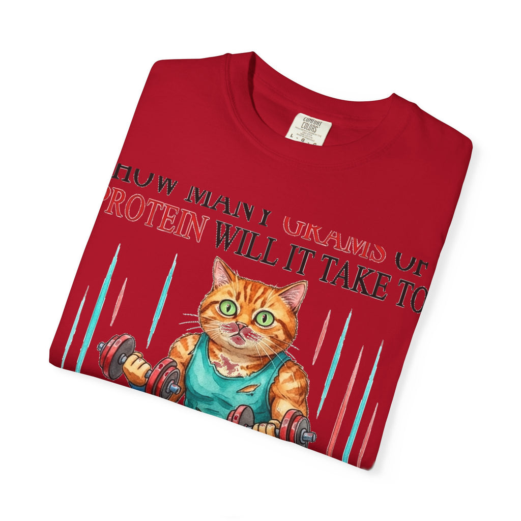 How Many Grams Of Protein Will It Take To Restore The Light In My Eyes Shirt, Funny Gym Cat Tee, Burnout Humor Shirt, Lifter Gift