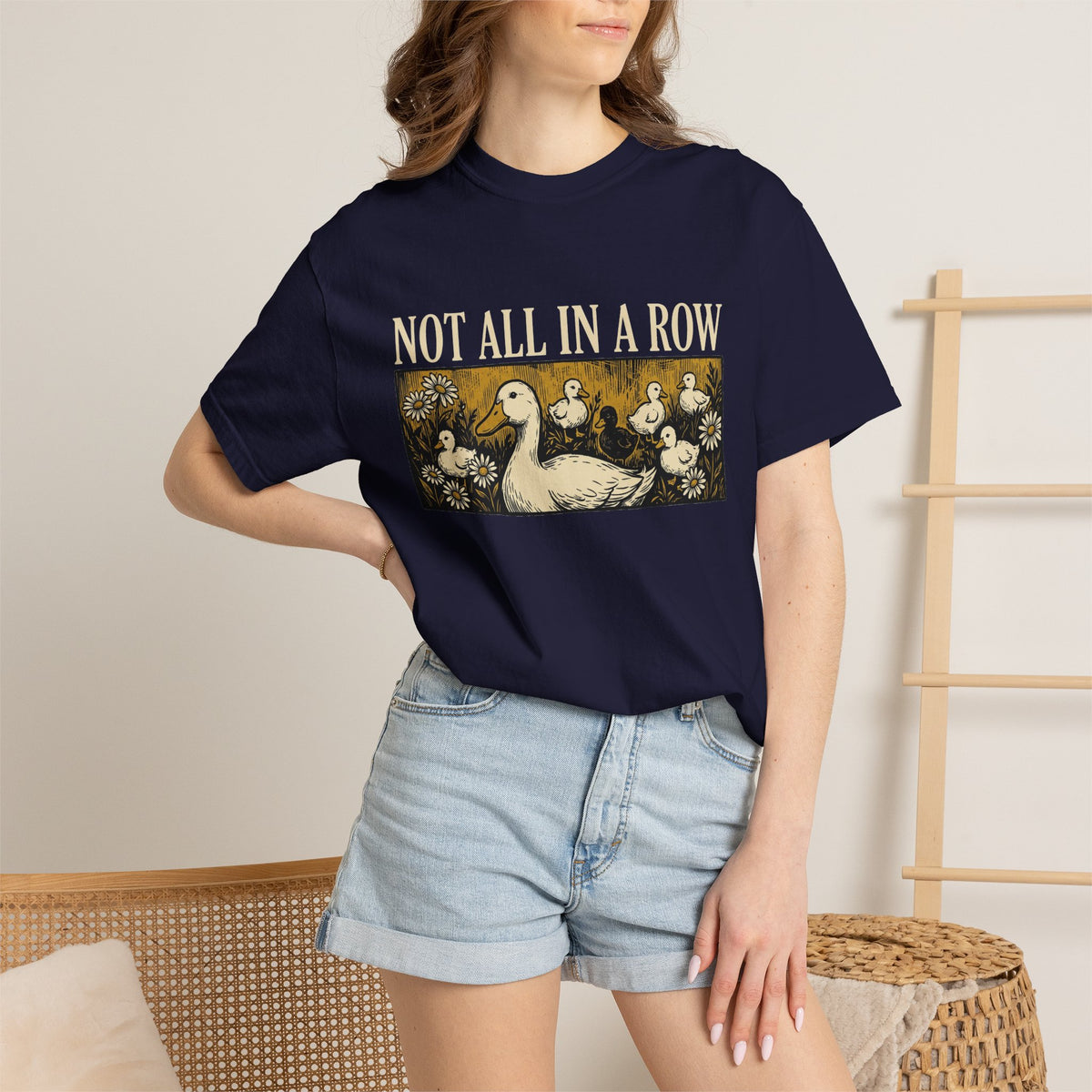 Not All In A Row Gold Panel Shirt, Woodcut Duck Family Tee, Folk Art Duck Shirt, Funny Gift