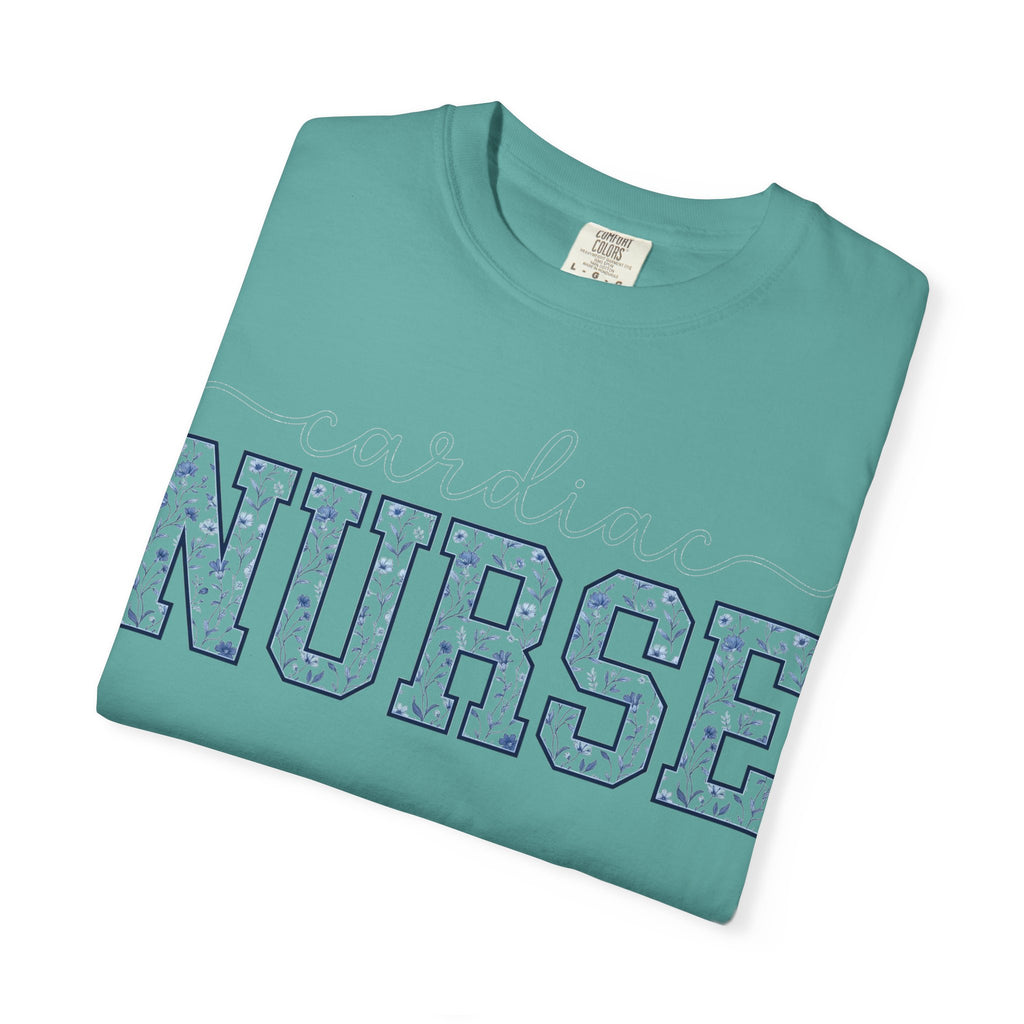 Cardiac Nurse Shirt, Blue Floral Varsity Nurse Tee, Cardiology RN Shirt, Cardiac Nurse Gift