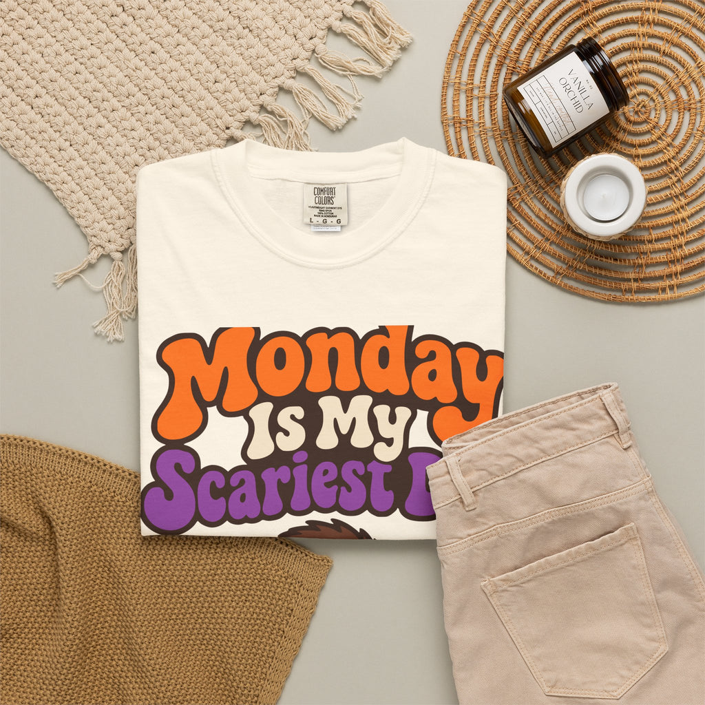 Monday Is My Scariest Day Halloween Shirt, Funny Spider Coffee Tee, Retro Spooky Humor