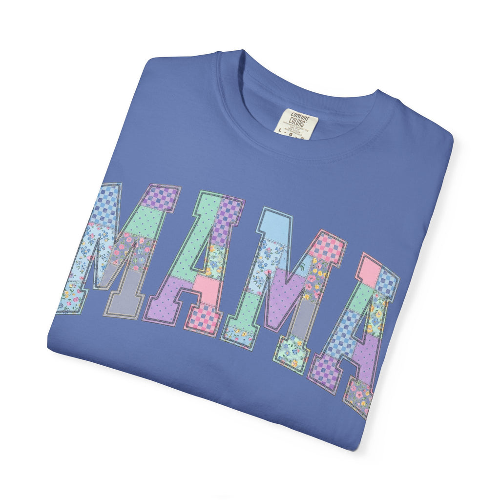 Mama Arched Patchwork Shirt, Pastel Quilt Letter Tee, Cottagecore Mom Shirt, Mothers Day Gift