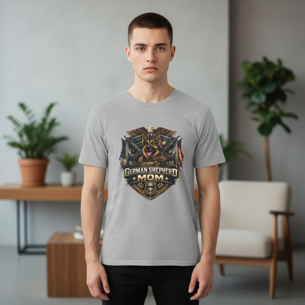 German Shepherd Mom T-Shirt — Bold Military Emblem Dog Lover Tee