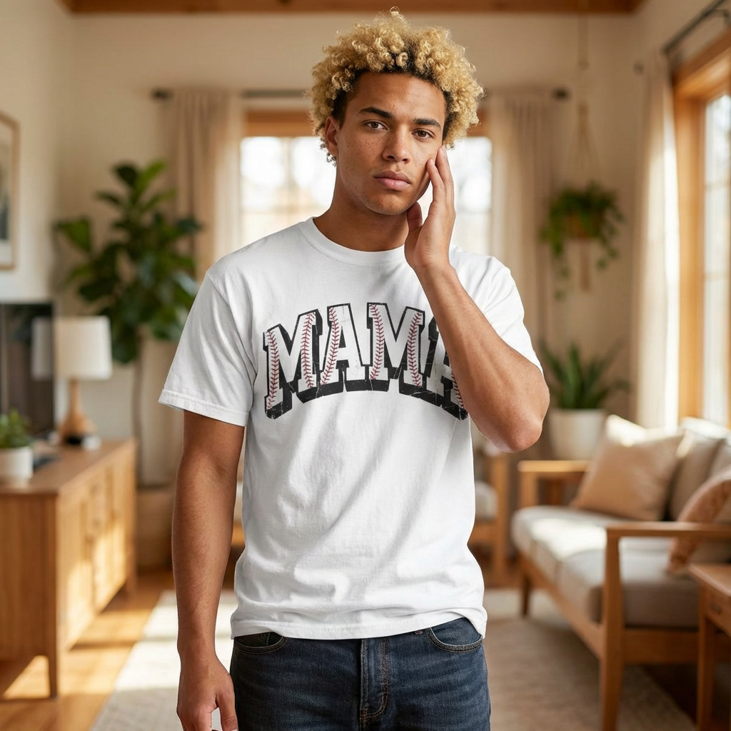 Mama Baseball Stitch T-Shirt — Vintage Motivational Mom Tee