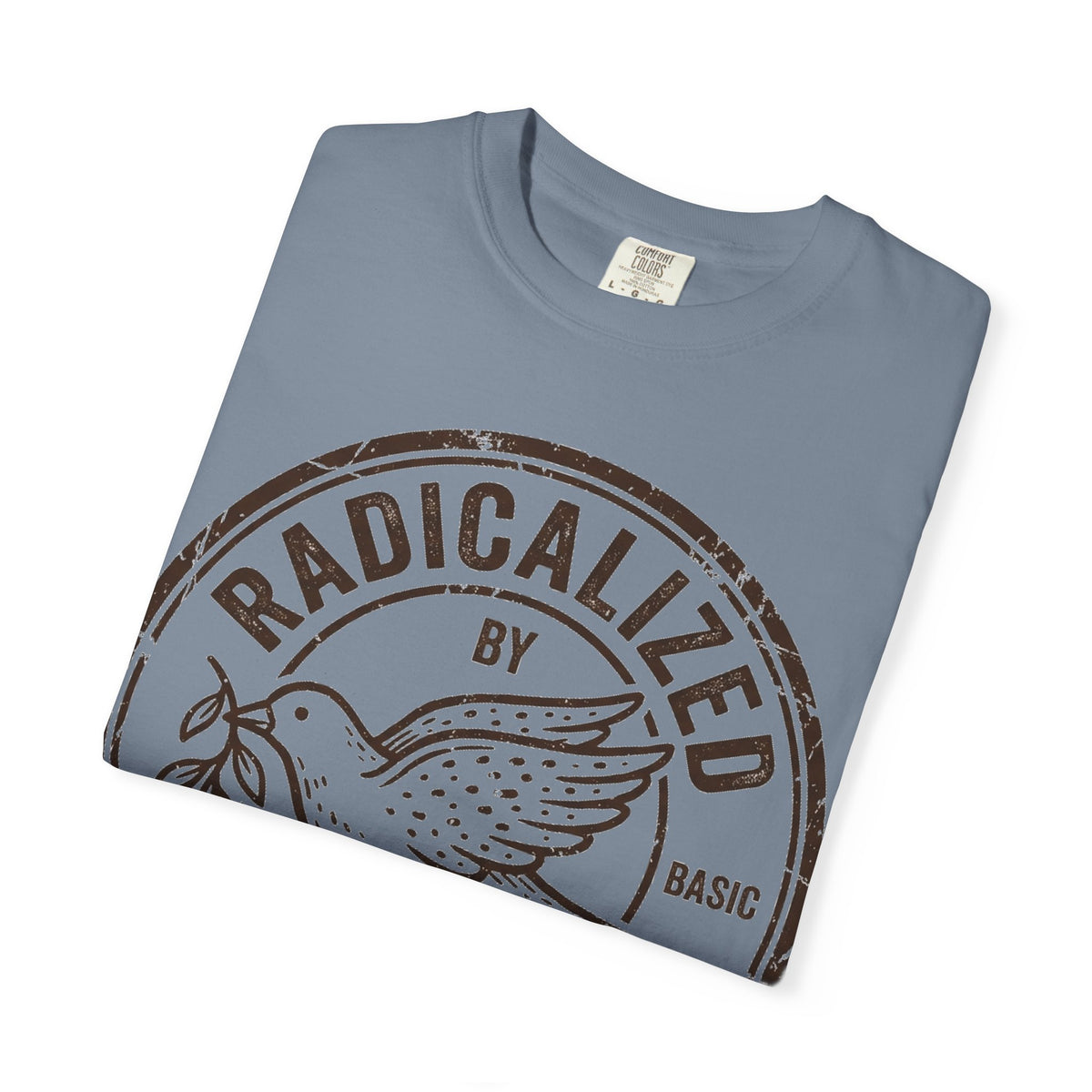 Radicalized By Basic Decency Brown Stamp Shirt, Flying Dove Badge Tee, Kindness Activist Shirt, Ally Gift