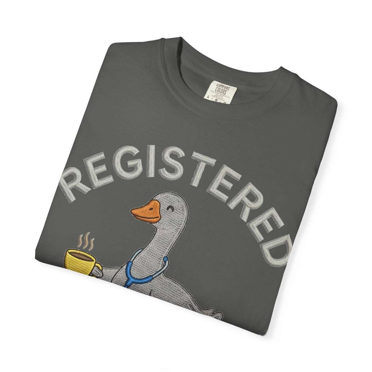 Registered Silly Goose Straight Text Shirt, Embroidered Look Nurse Goose Tee, Funny RN Shirt, Nurse Gift
