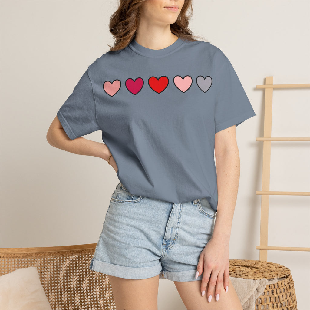Row Of Hearts Shirt, Minimal Pink Heart Line Tee, Simple Valentine Shirt, Galentines Gift