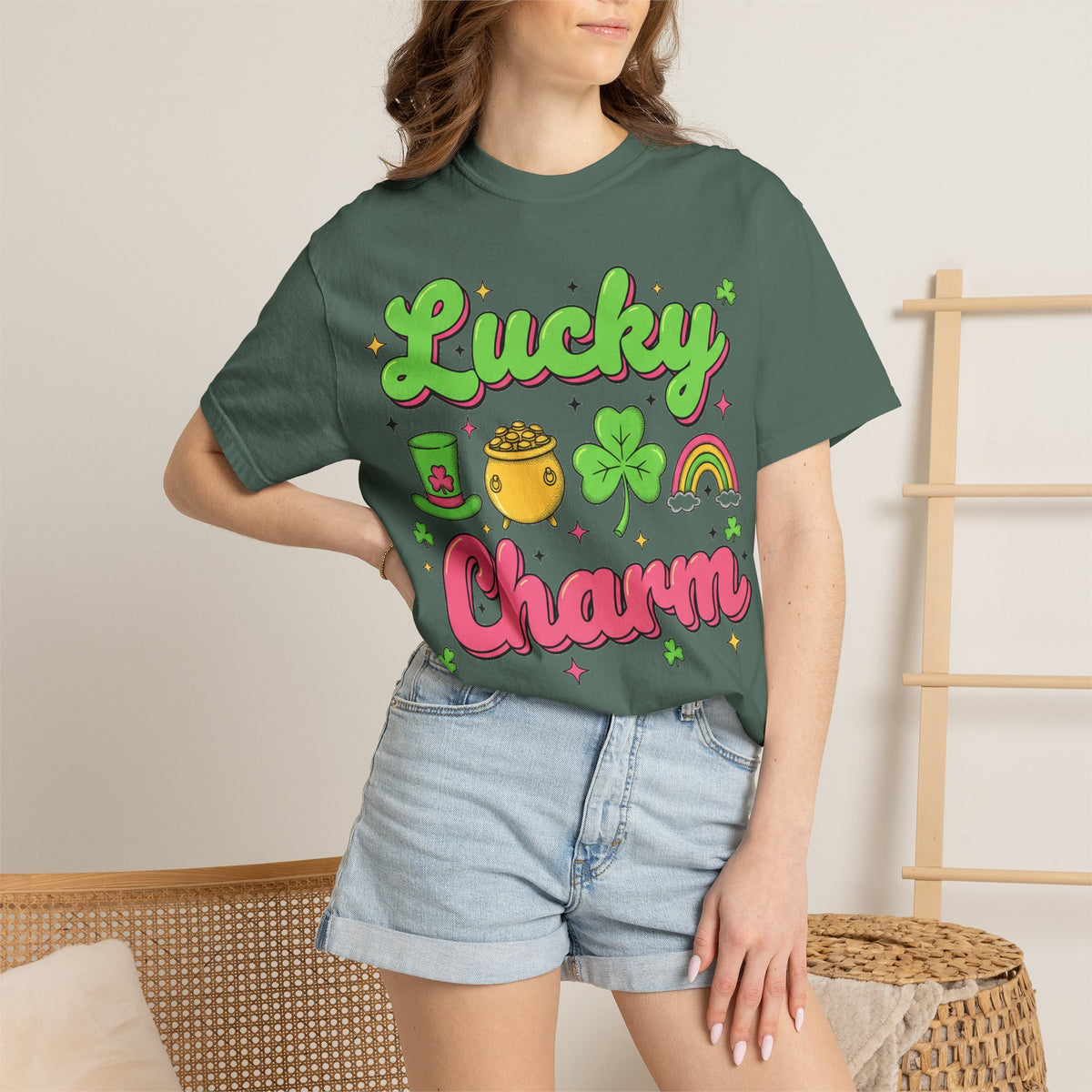 Lucky Charm Pink Shirt, Groovy St Patricks Day Tee, Rainbow Clover Shirt, Irish Gift