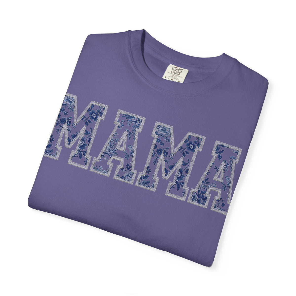 Mama Blue Toile Shirt, Delft Floral Applique Varsity Tee, Chinoiserie Mom Shirt, Mothers Day Gift