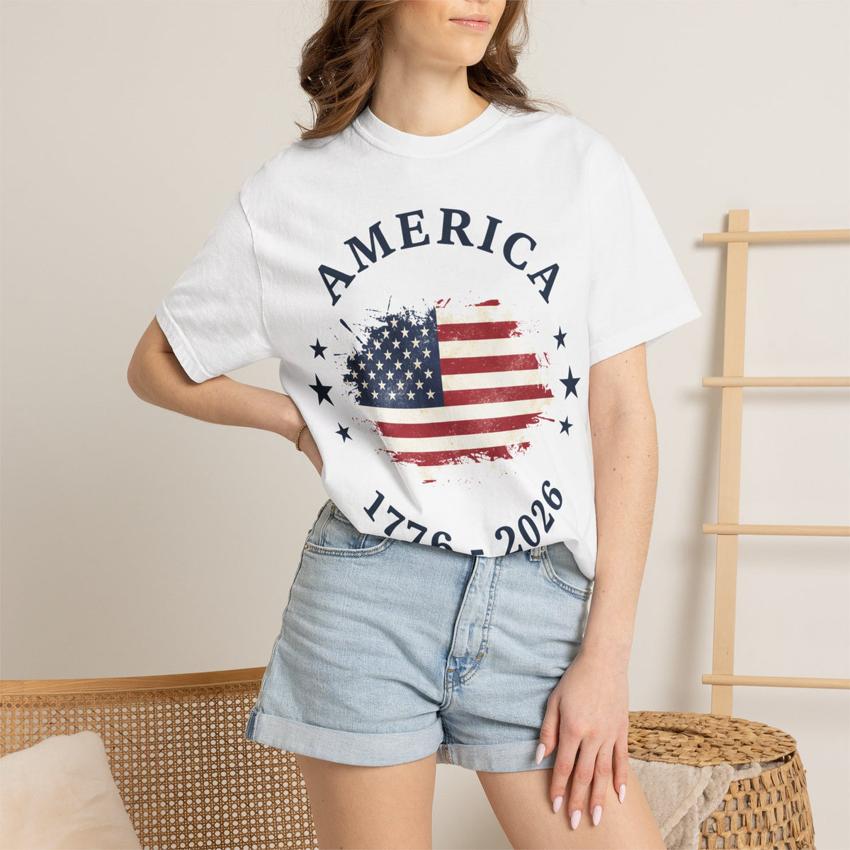 America 1776 2026 Arched Shirt, Vintage Flag Splash Tee, Patriotic Americana Shirt, Independence Day Gift