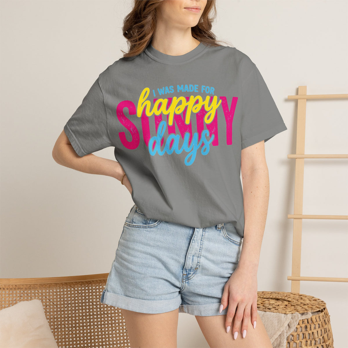 I Was Made For Happy Sunny Days Shirt, Retro Summer Typography Tee, Bright Beach Shirt, Summer Gift