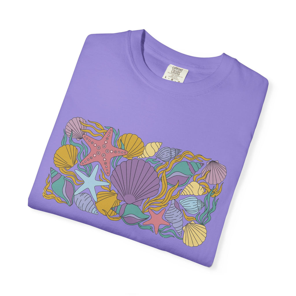 Seashell Starfish Shirt, Pastel Beach Shell Collage Tee, Coastal Summer Shirt, Beach Lover Gift