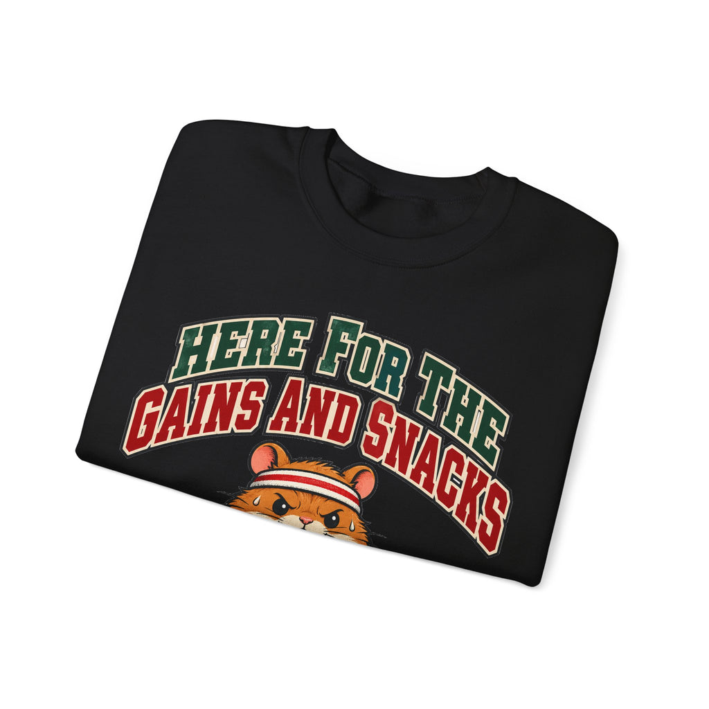 Here For The Gains And Snacks Hamster Sweatshirt | Funny Gym Gift