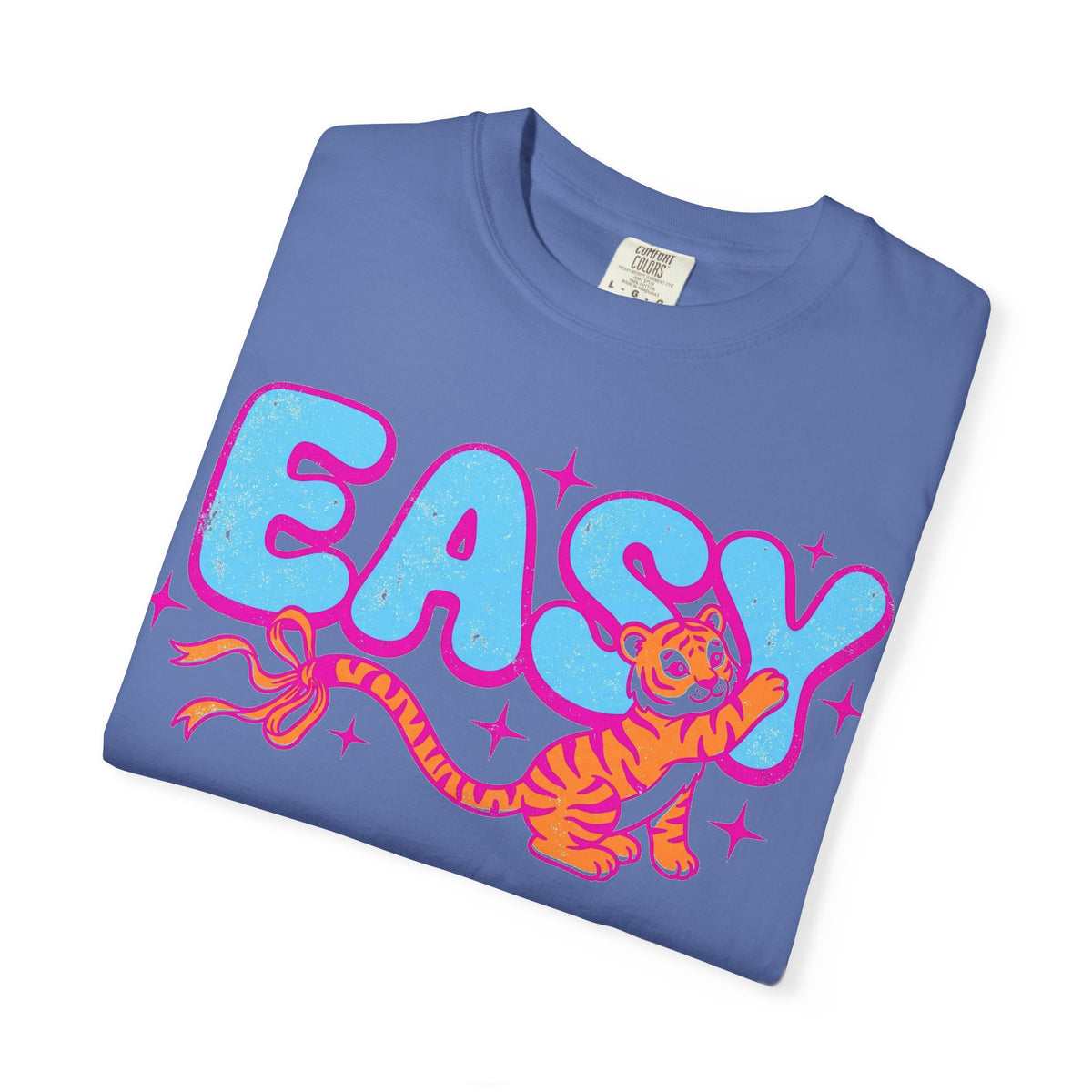 Easy Tiger Bow Shirt, Y2K Cub Bubble Type Tee, Retro Pink Blue Tiger Shirt, Trendy Gift