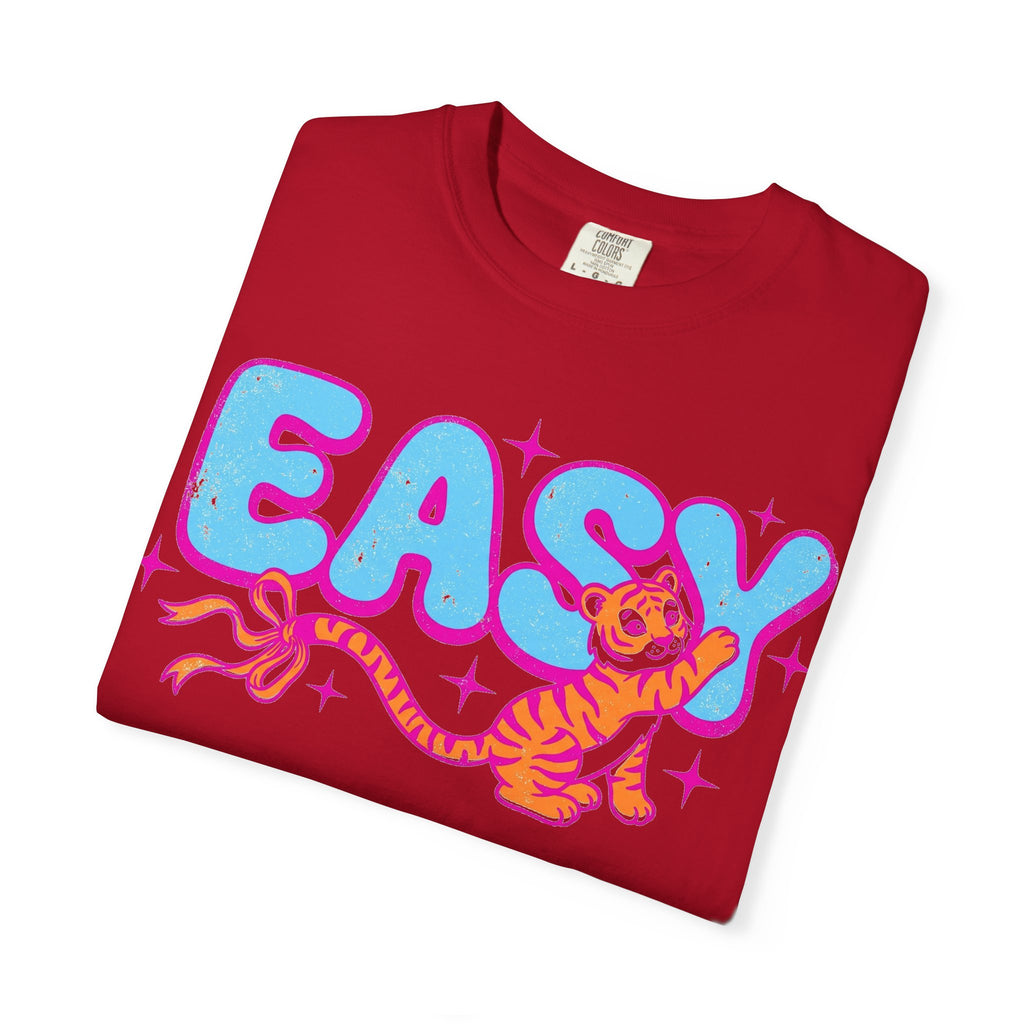 Easy Tiger Bow Shirt, Y2K Cub Bubble Type Tee, Retro Pink Blue Tiger Shirt, Trendy Gift