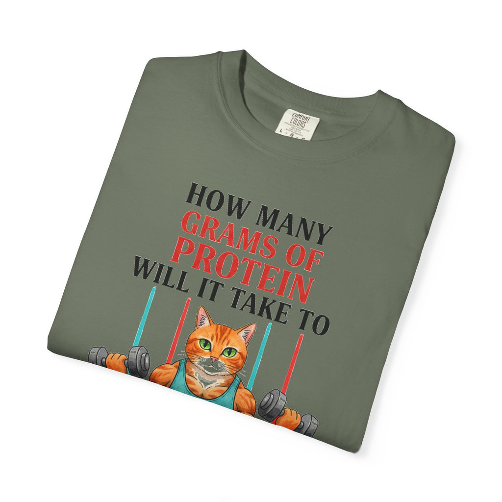How Many Grams Of Protein Tall Shirt, Funny Buff Cat Gym Tee, Protein Humor Shirt, Weightlifting Gift