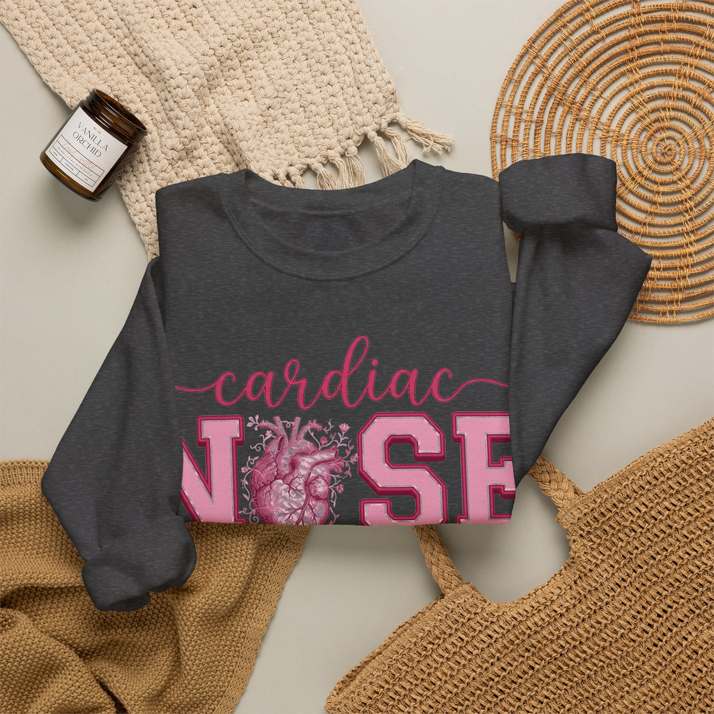 Cardiac Nurse Sweatshirt, Anatomical Heart Nurse Sweatshirt, Pink Varsity Cardiology Nurse Gift, ICU Cardiac RN Sweatshirt, Telemetry Nurse