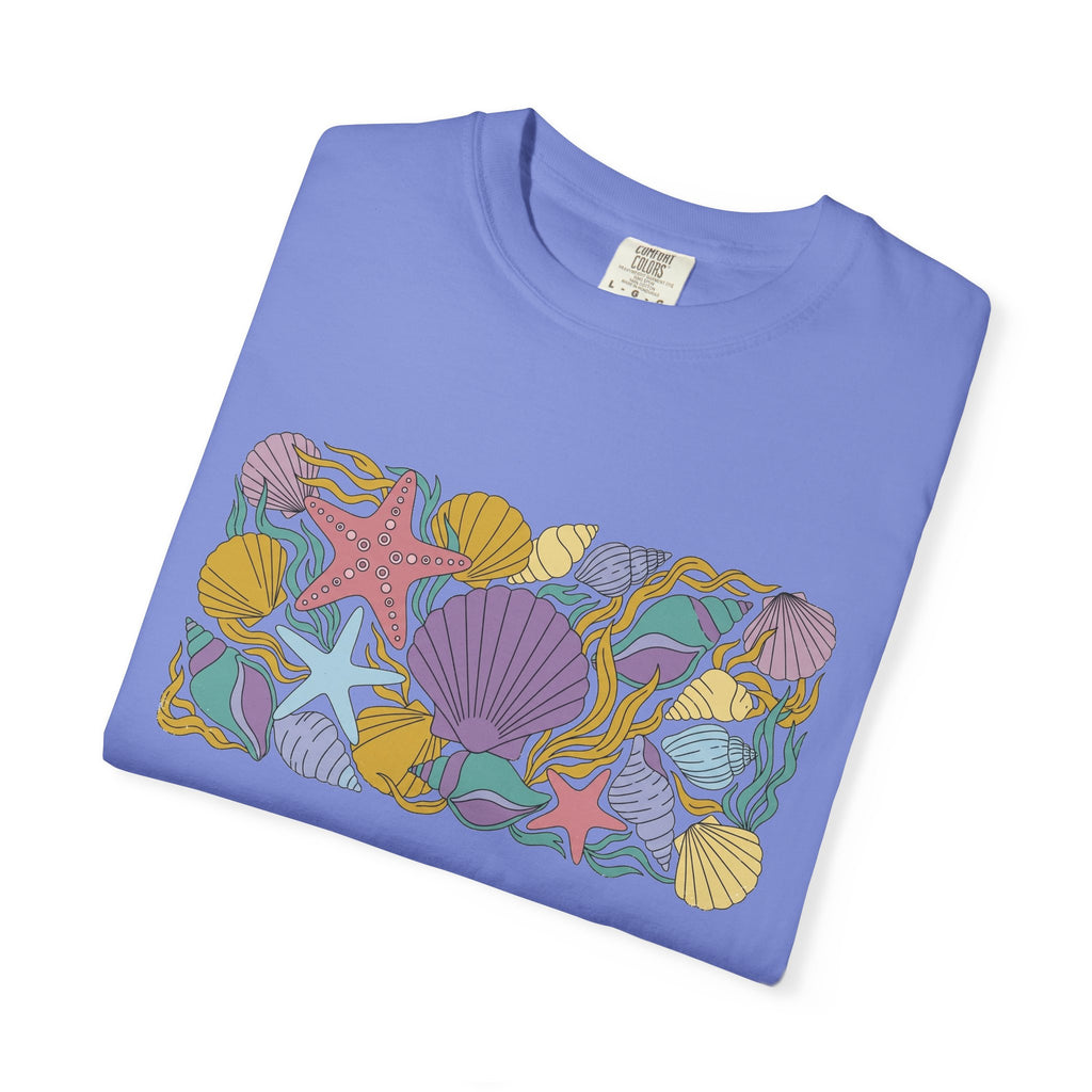 Seashell Starfish Shirt, Pastel Beach Shell Collage Tee, Coastal Summer Shirt, Beach Lover Gift