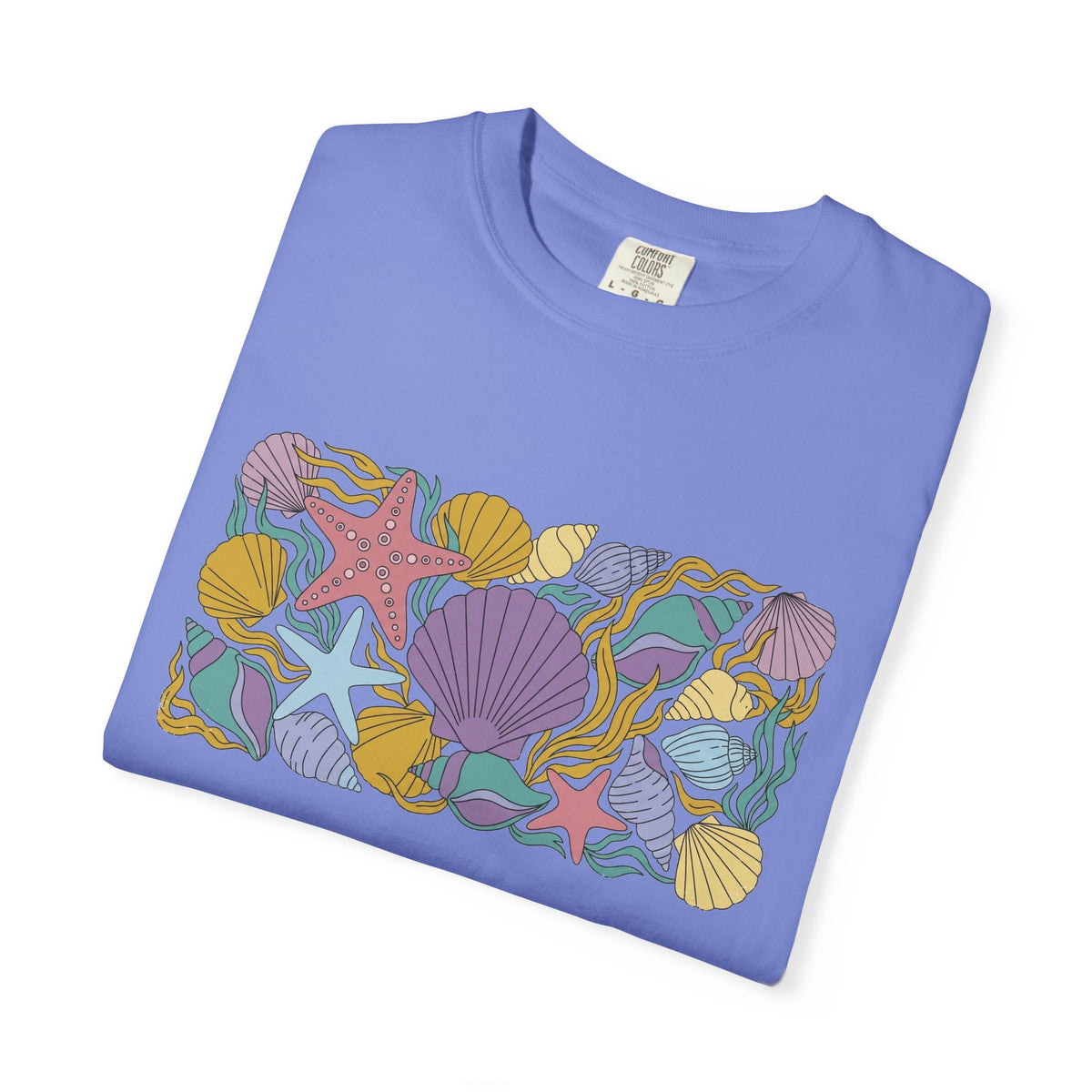 Seashell Starfish Shirt, Pastel Beach Shell Collage Tee, Coastal Summer Shirt, Beach Lover Gift