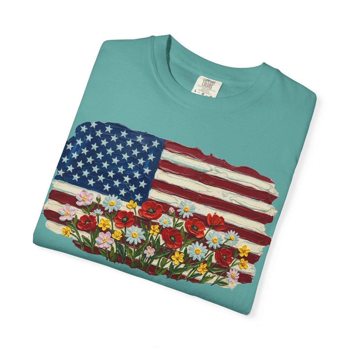 Impasto American Flag Wildflowers Shirt, Painted Flag Floral Tee, Patriotic Garden Shirt, Fourth Of July Gift