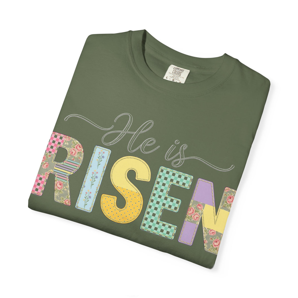 He Is Risen Floral Applique Shirt, Rose Gingham Easter Tee, Christian Patchwork Shirt, Easter Gift