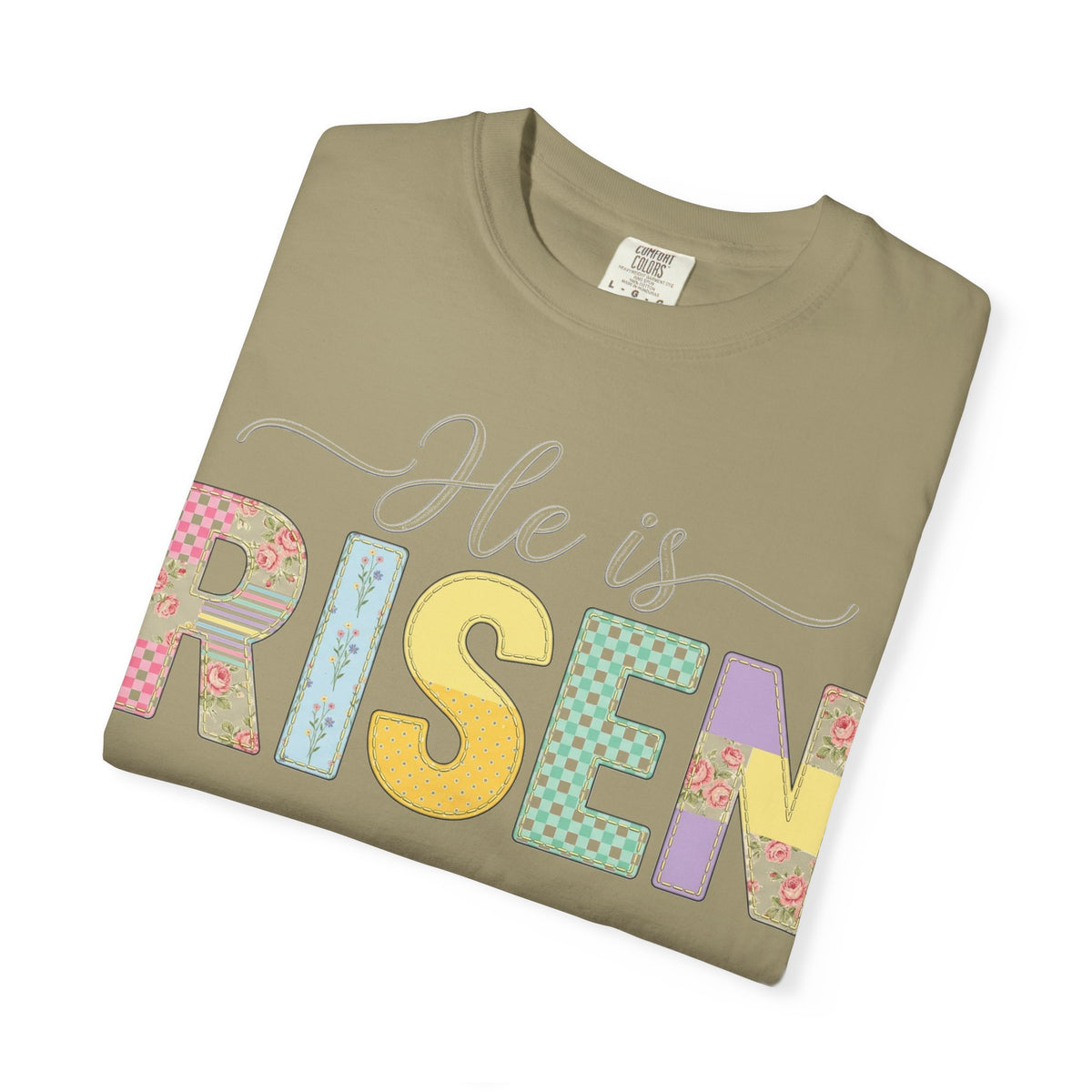 He Is Risen Floral Applique Shirt, Rose Gingham Easter Tee, Christian Patchwork Shirt, Easter Gift