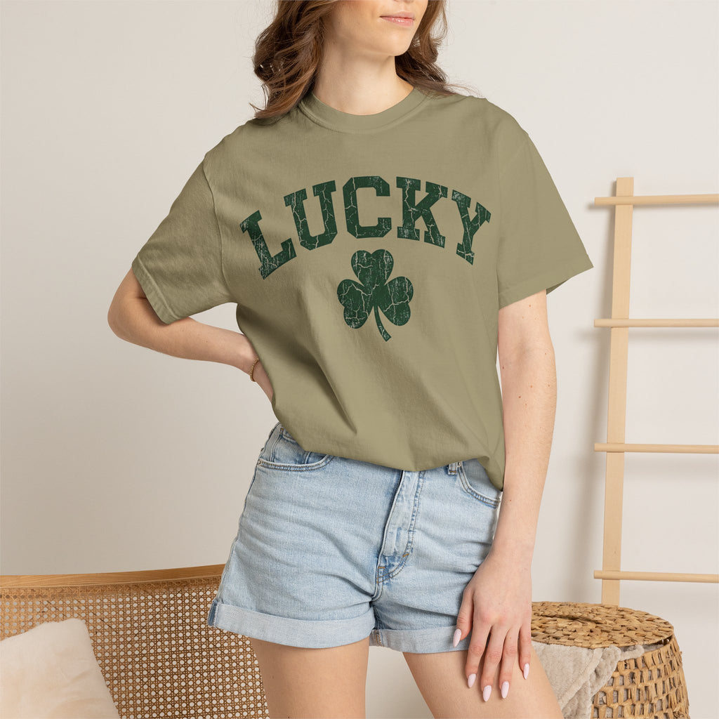 Lucky Clover Collegiate Shirt, Cracked Varsity Green Tee, St Patricks Day Shirt, Shamrock Gift