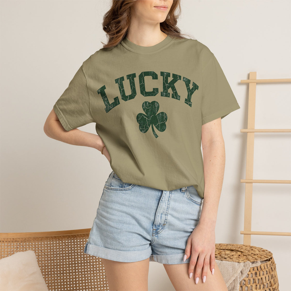 Lucky Clover Collegiate Shirt, Cracked Varsity Green Tee, St Patricks Day Shirt, Shamrock Gift