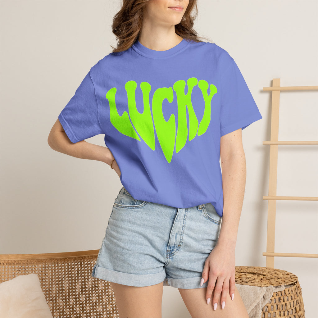 Lucky Melting Letters Shirt, Neon Green Trippy Tee, Psychedelic St Patricks Shirt, Festival Gift