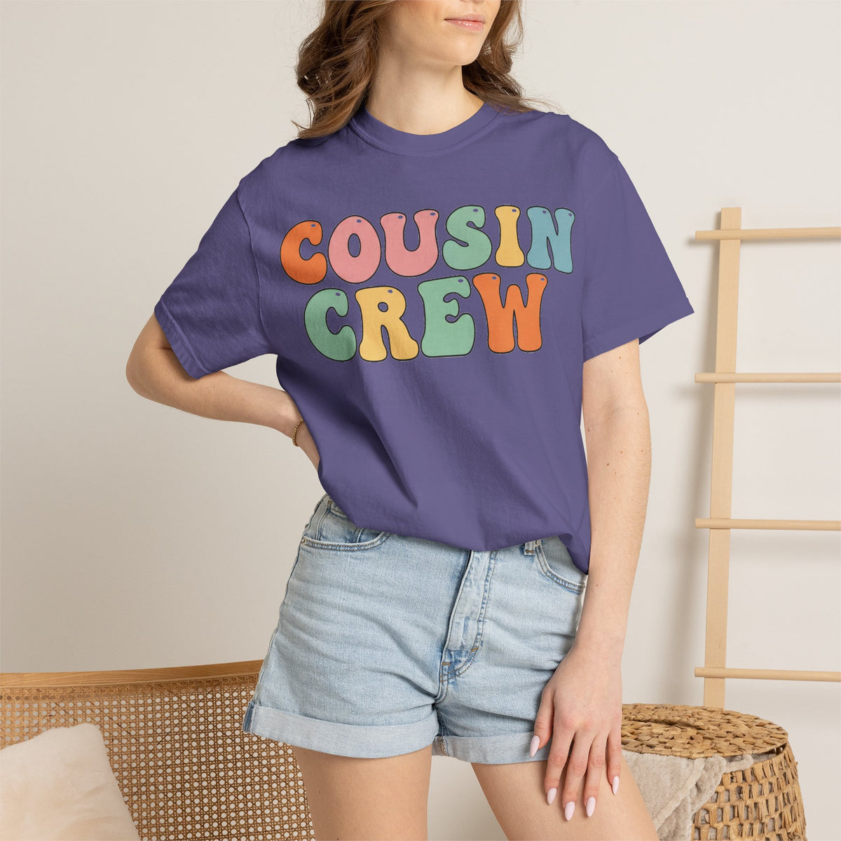 Cousin Crew Stacked Shirt, Groovy Retro Pastel Tee, Matching Cousins Reunion Shirt, Family Gift