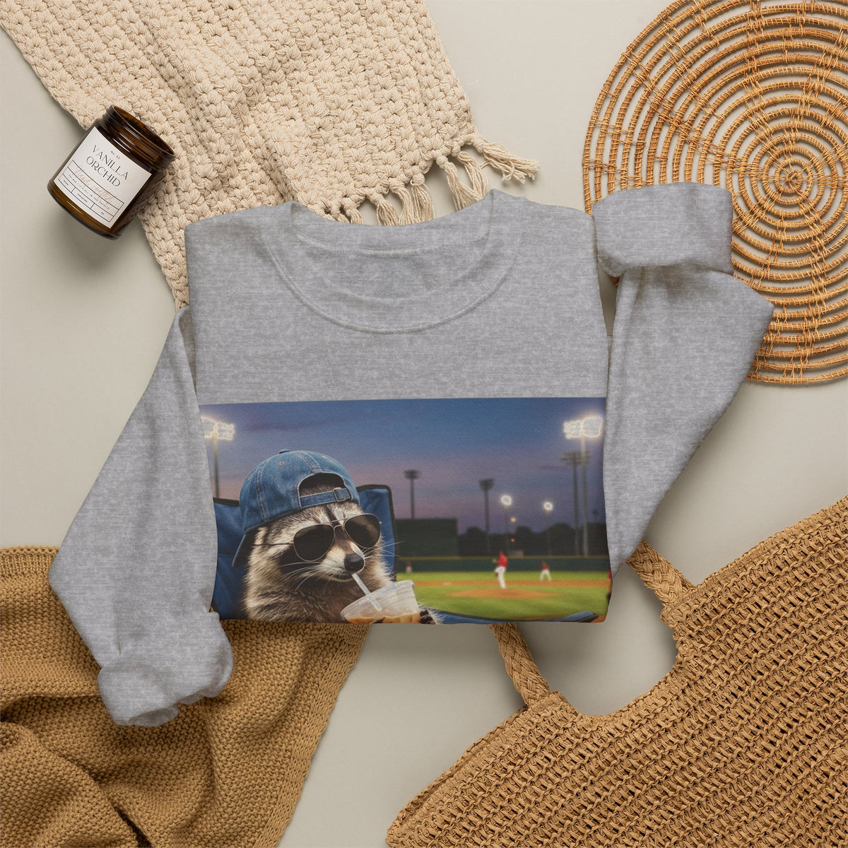 I Live Here Now Raccoon Baseball Sweatshirt, Funny Baseball Mom Sweatshirt, Raccoon Camp Chair Stadium Sweatshirt, Travel Ball Parent Gift,