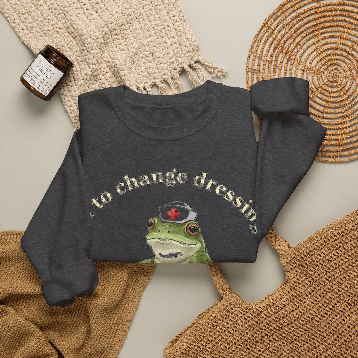 Off To Change Dressings Frog Nurse Sweatshirt, Wound Care Nurse Sweatshirt, Funny Frog Scooter Nurse Gift, Vintage RN Humor Sweatshirt, Scru