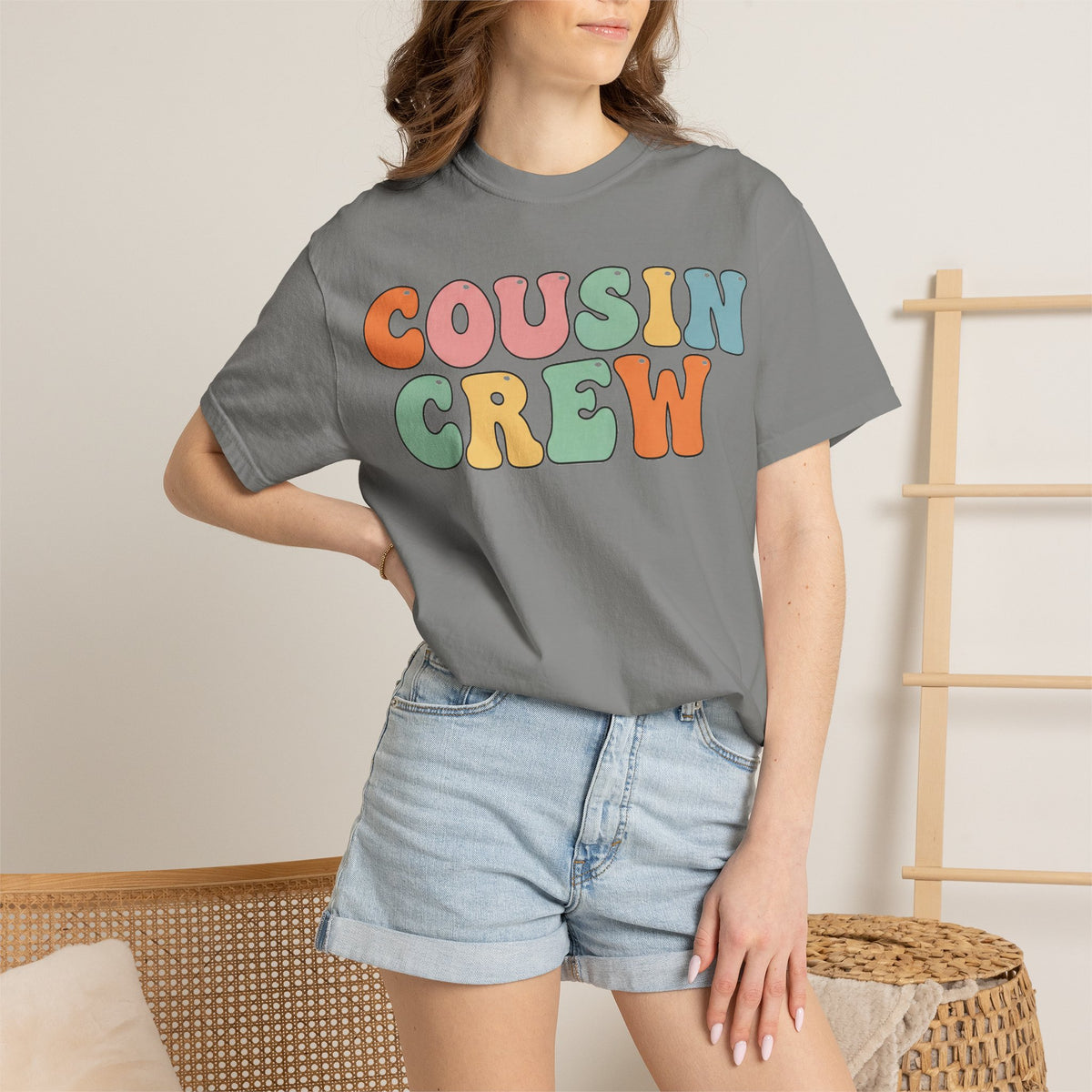 Cousin Crew Stacked Shirt, Groovy Retro Pastel Tee, Matching Cousins Reunion Shirt, Family Gift