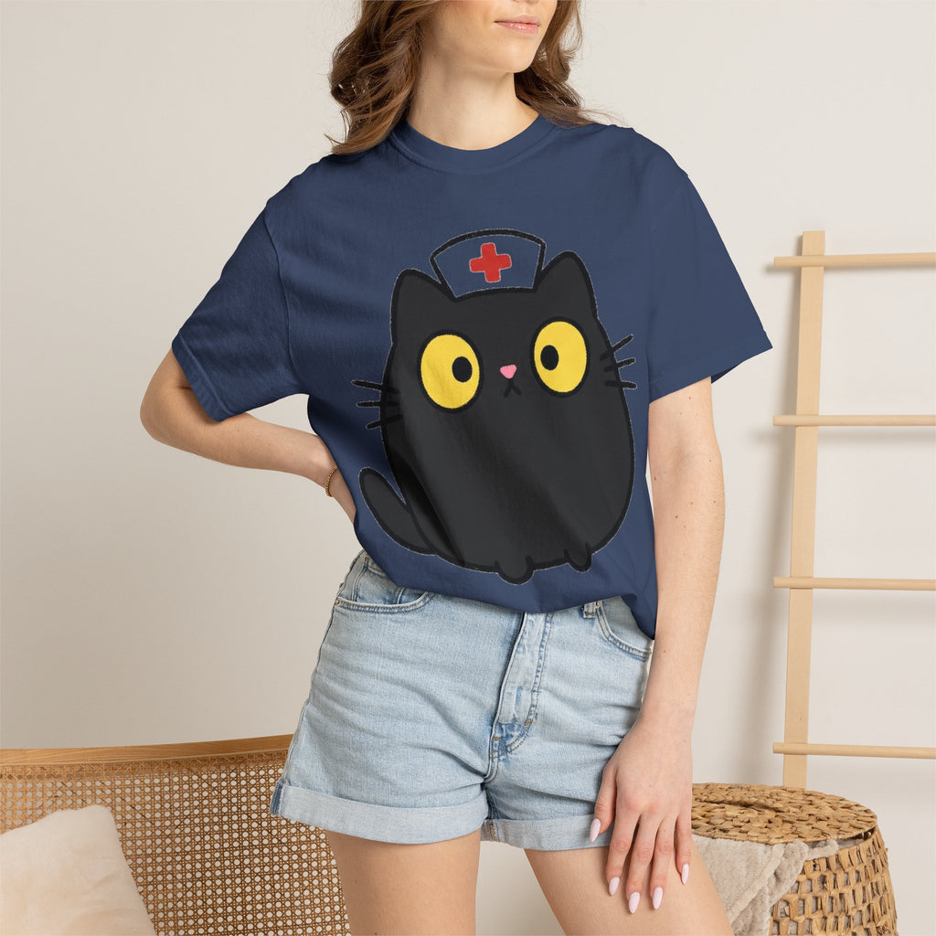 Kawaii Black Cat Nurse Shirt, Cute Cat In Nurse Cap Tee, Funny Nurse Cat Shirt, RN Gift