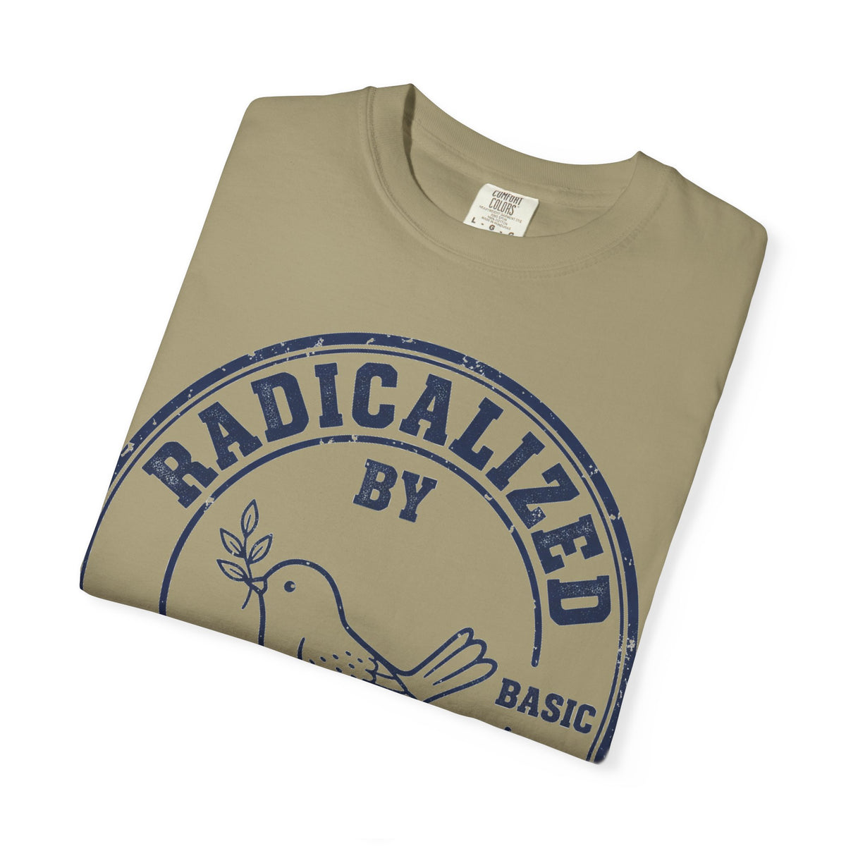 Radicalized By Basic Decency Navy Stamp Shirt, Line Art Dove Badge Tee, Kindness Protest Shirt, Activist Gift