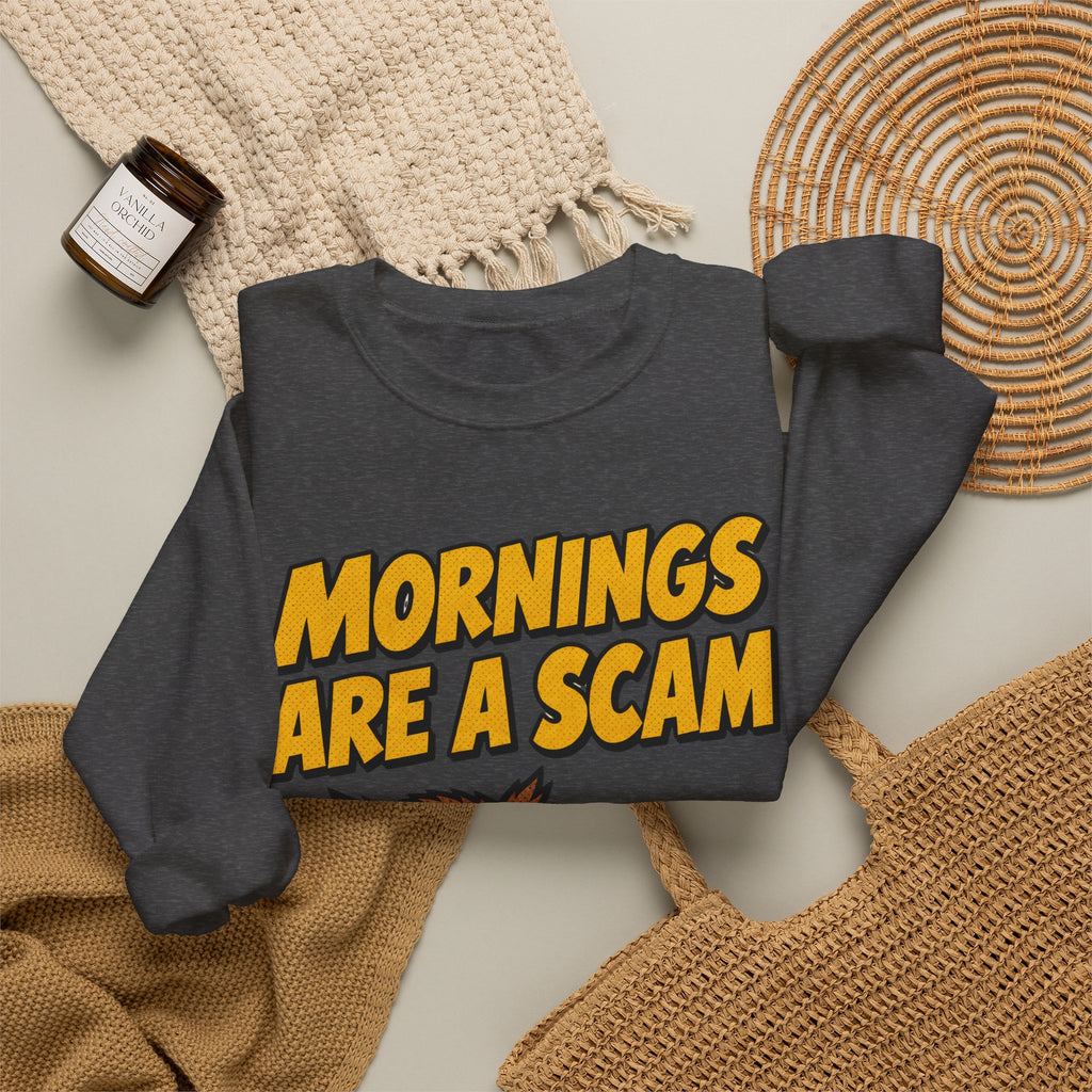 Sarcastic Sweatshirt Mornings Are A Scam | Grumpy Owl Comic Sweatshirt | Funny Not A Morning Person Gift | Anti Morning