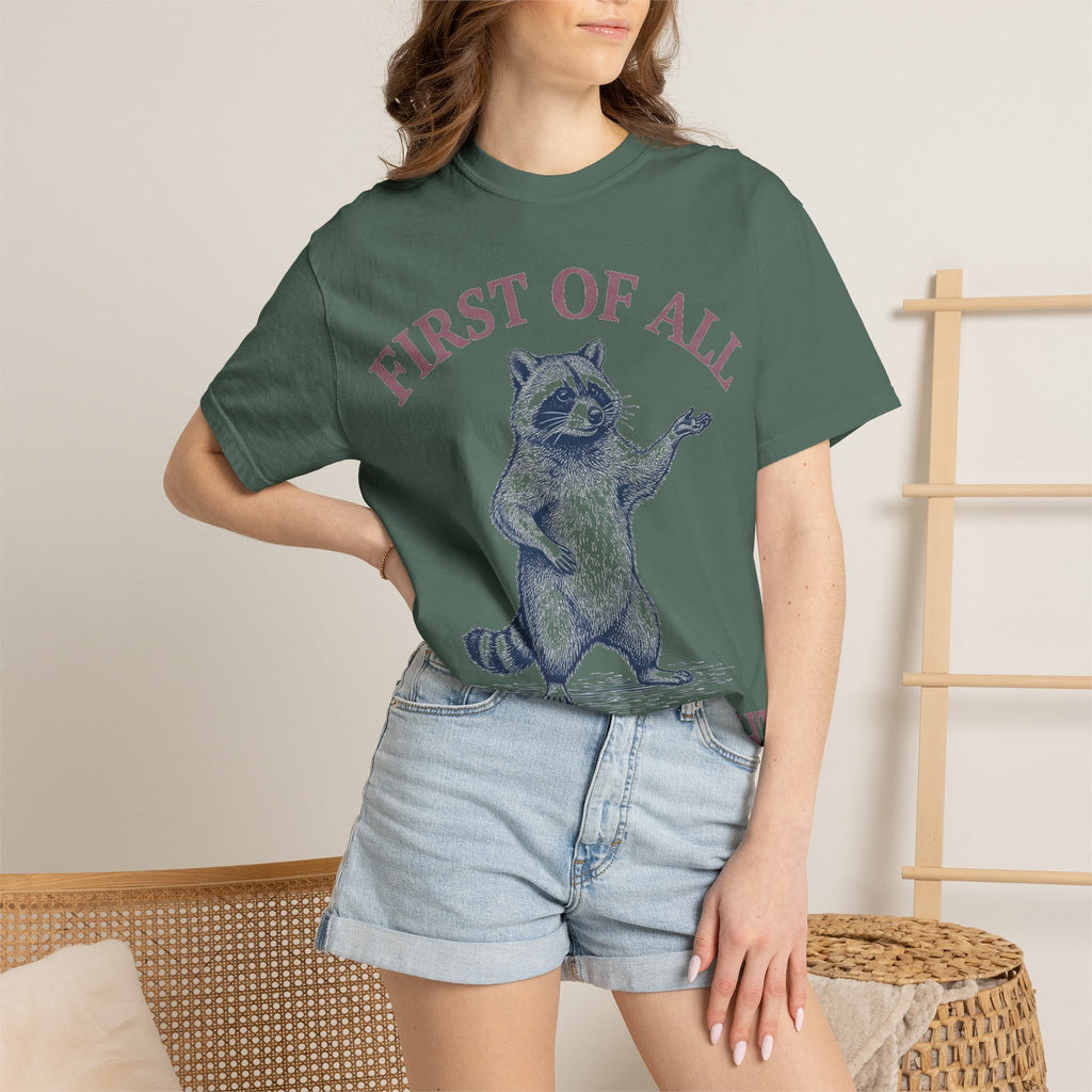 First Of All I'm A Delight Shirt, Funny Raccoon Tee, Sassy Vintage Engraving Shirt, Sarcastic Gift