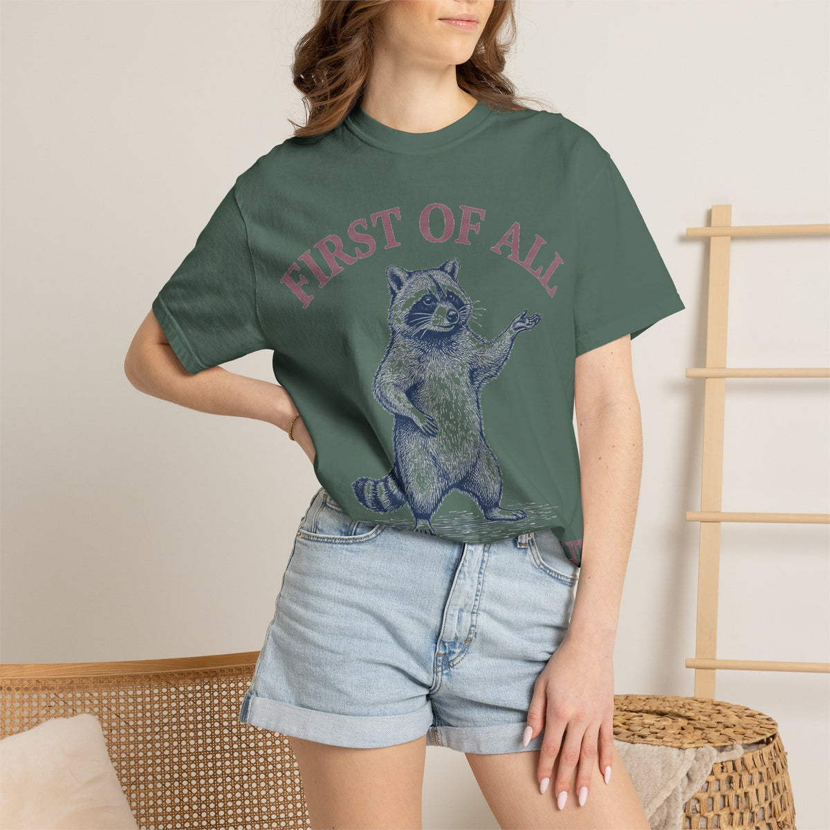First Of All I'm A Delight Shirt, Funny Raccoon Tee, Sassy Vintage Engraving Shirt, Sarcastic Gift