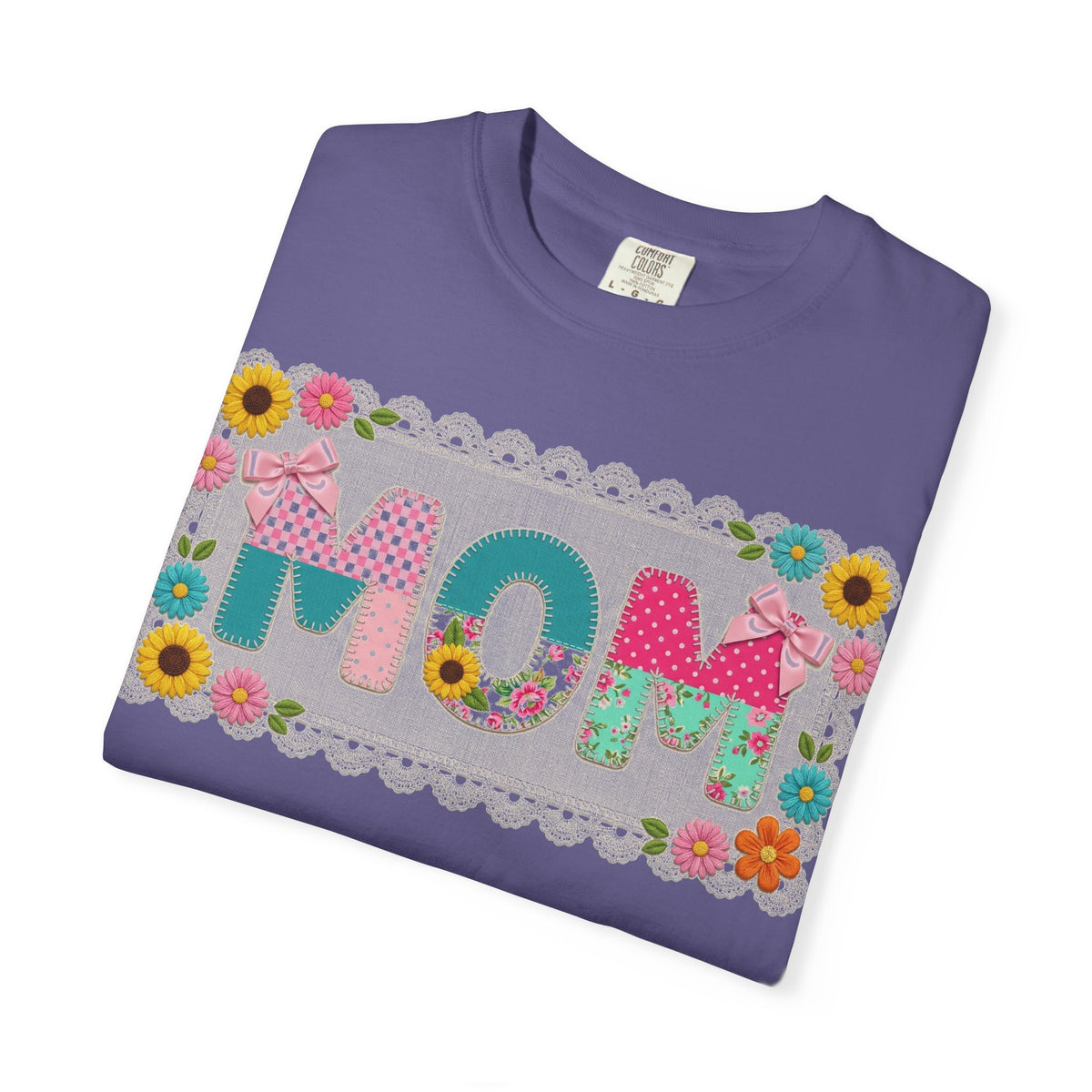 Mom Patchwork Applique Shirt, Faux Embroidery Floral MOM Tee, Mothers Day Shirt, Gift For Mom