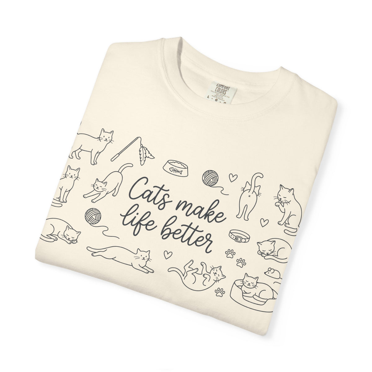 Cats Make Life Better Wide Shirt, Scattered Cat Doodle Tee, Minimal Cat Lover Shirt, Cat Owner Gift