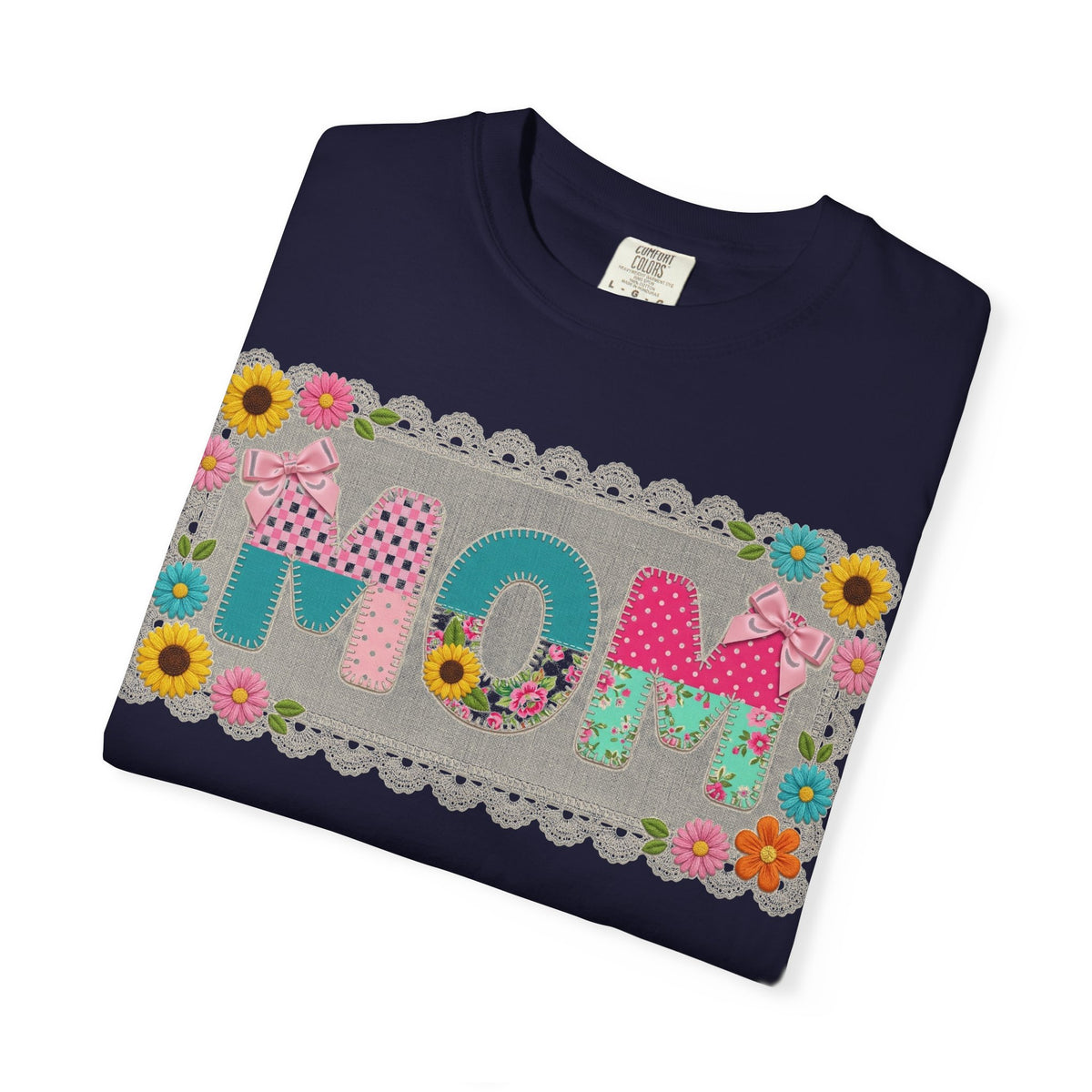 Mom Patchwork Applique Shirt, Faux Embroidery Floral MOM Tee, Mothers Day Shirt, Gift For Mom