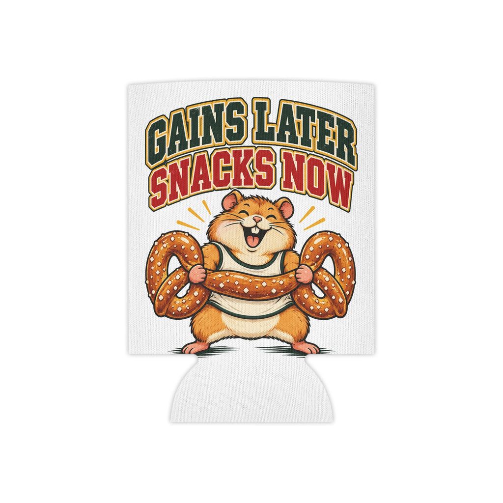 Gains Later Snacks Now Can Cooler, Funny Beer Can Sleeve, Gym Gift Stocking Stuffer