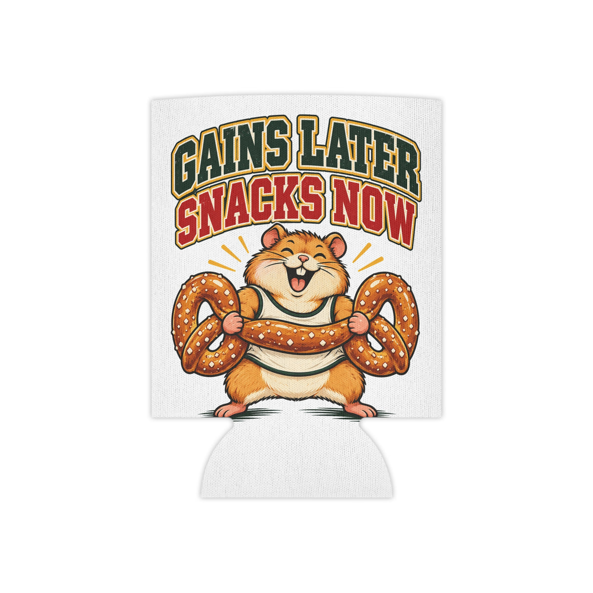 Gains Later Snacks Now Can Cooler, Funny Beer Can Sleeve, Gym Gift Stocking Stuffer