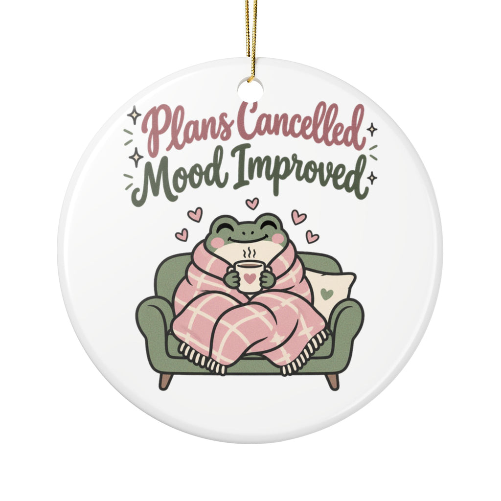 Plans Cancelled Mood Improved Ornament, Funny Introvert Gift for Friend, Homebody Christmas Gift, Christmas Ornament 2026