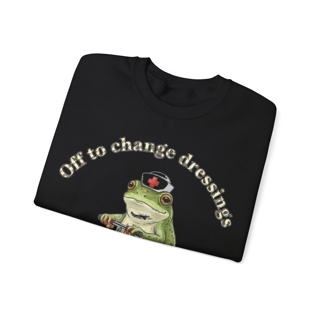 Off To Change Dressings Frog Nurse Sweatshirt, Wound Care Nurse Sweatshirt, Funny Frog Scooter Nurse Gift, Vintage RN Humor Sweatshirt, Scru
