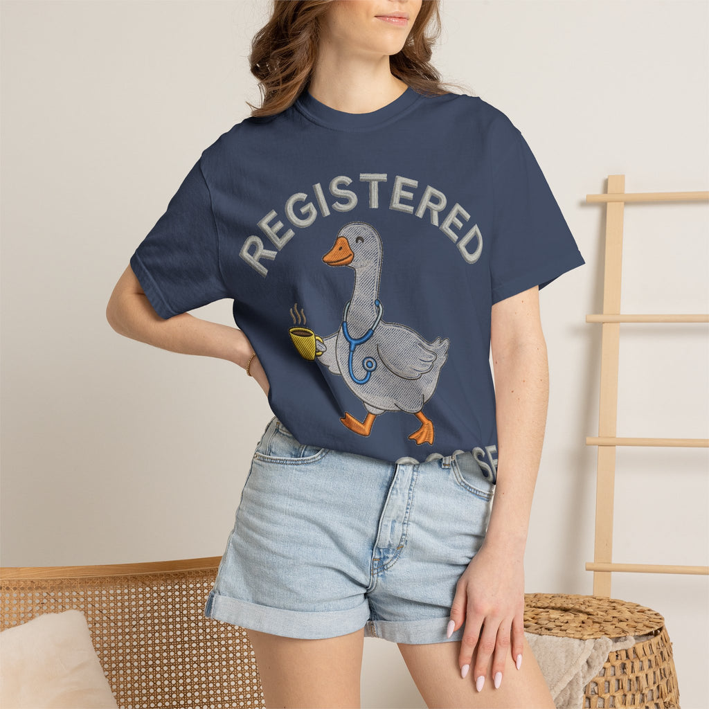 Registered Silly Goose Straight Text Shirt, Embroidered Look Nurse Goose Tee, Funny RN Shirt, Nurse Gift