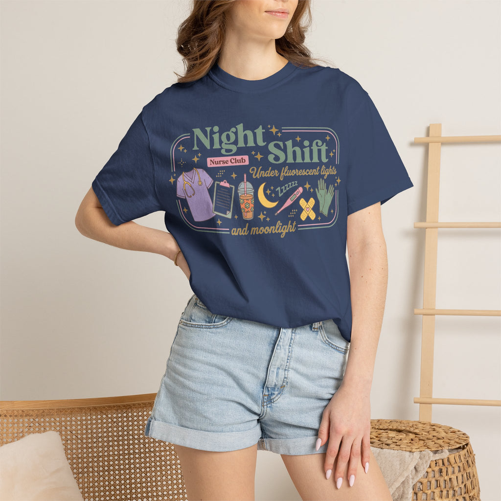 Night Shift Nurse Club Shirt, Under Fluorescent Lights And Moonlight Tee, Cute Night Nurse Shirt, RN Gift
