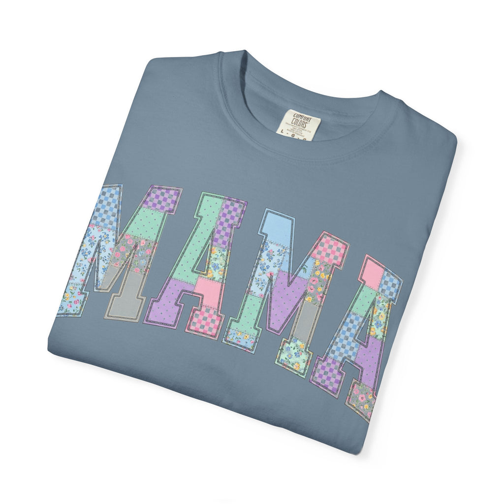 Mama Arched Patchwork Shirt, Pastel Quilt Letter Tee, Cottagecore Mom Shirt, Mothers Day Gift