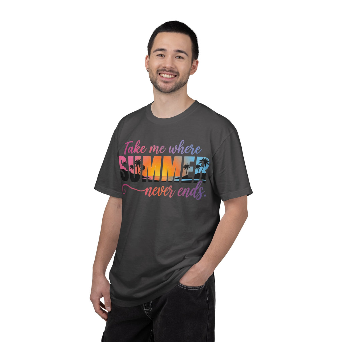 Take Me Where Summer Never Ends Bright Shirt, Tropical Sunset Type Tee, Vacation Shirt, Beach Gift