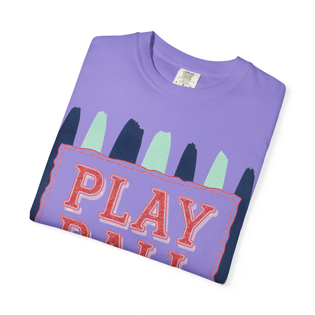 Play Ball Tall Stripe Shirt, Painted Baseball Panel Tee, Game Day Baseball Shirt, Sports Mom Gift