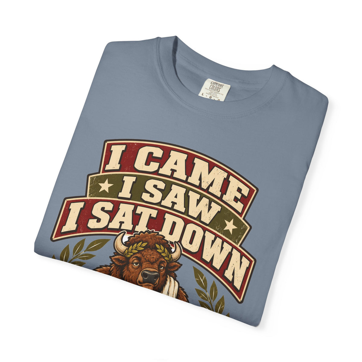 Funny Gym Shirt I Came I Saw I Sat Down Bison Shirt, Gym Gift For Men Women, Weightlifting Humor Comfort Colors Shirt
